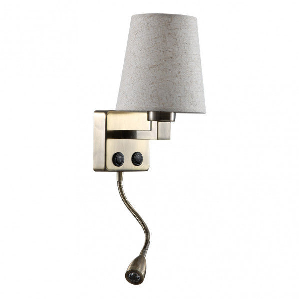 Aplique LED Paulo en cuero beige de Abrila, modelo 3W 4000K con doble encendido, diseño moderno en metal y textil para iluminación interior en dormitorio, referencia 174561014