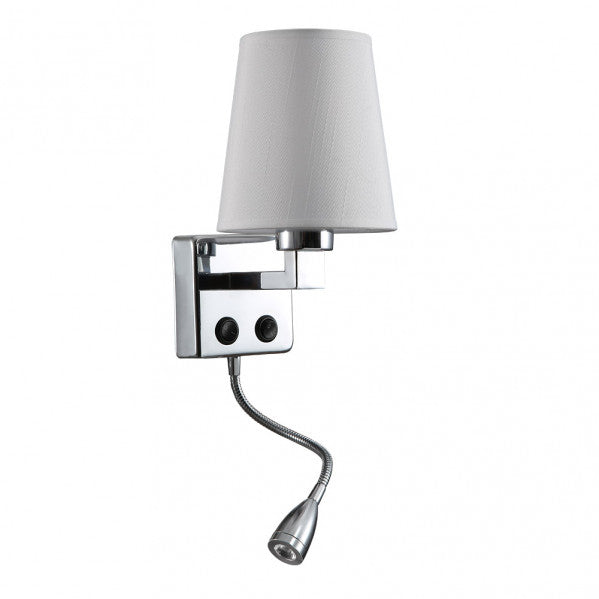 Aplique de pared Paulo en blanco y cromo de Abrila, modelo 3W LED 4000K con doble encendido, diseño moderno de metal y textil para dormitorio e interior, referencia 174561020