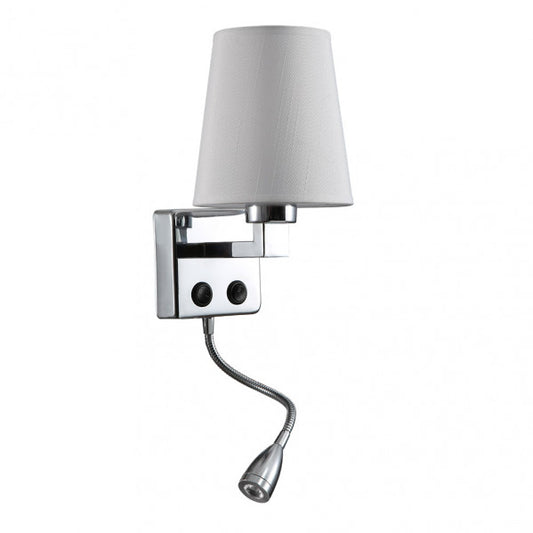 Aplique de pared Paulo en blanco y cromo de Abrila, modelo 3W LED 4000K con doble encendido, diseño moderno de metal y textil para dormitorio e interior, referencia 174561020