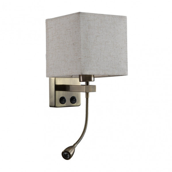 Aplique moderno Stephen en cuero beige y metal textil, LED 3W con doble encendido, ideal para iluminación interior en dormitorios, modelo Abrila AI2 (174661014)