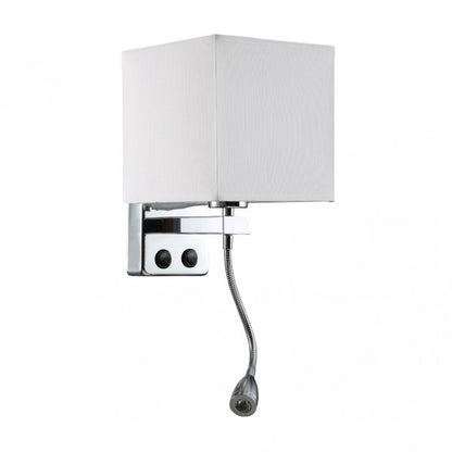 Aplique de pared Stephen Cromo/Blanco 3W LED de Abrila, modelo 174661020, diseño moderno en metal y textil para iluminación interior en dormitorios, luz LED 4000K neutral blanca.