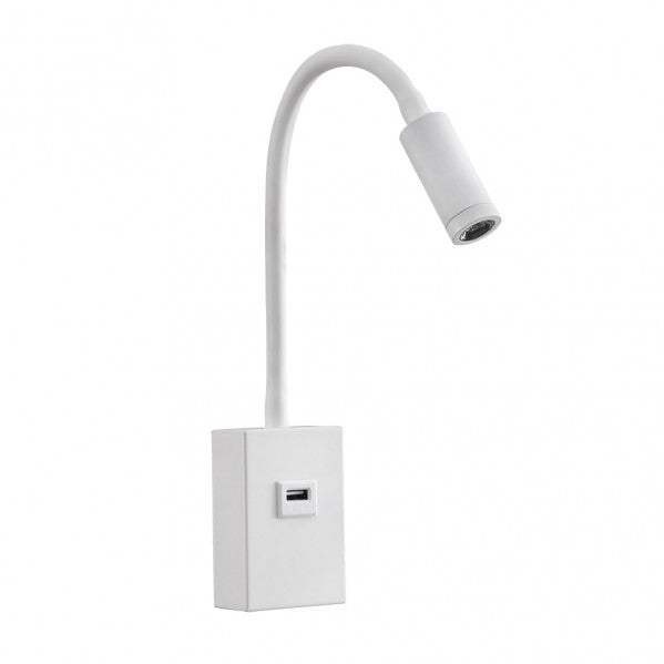 Aplique LED capote blanco de 3W con temperatura de color 4000K y conexión USB, modelo Abrila 174961001, diseño articulable en metal para iluminación interior doméstica y lectura