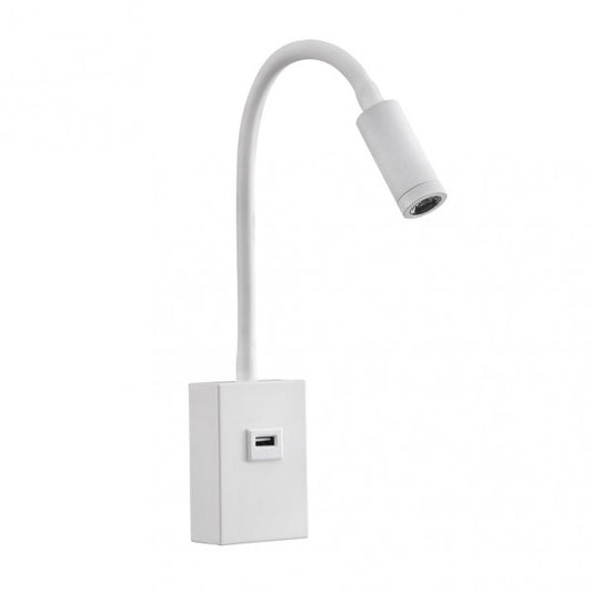 Aplique LED capote blanco de 3W con temperatura de color 4000K y conexión USB, modelo Abrila 174961001, diseño articulable en metal para iluminación interior doméstica y lectura