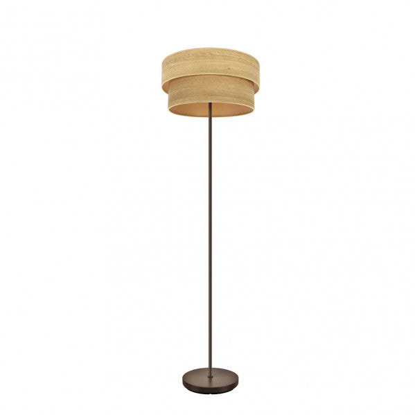 Pie de salón doble Smile de Abrila en marrón y madera clara, modelo 175341085, lámpara de pie moderna para iluminación interior con diseño textil y metal, ideal para decoración doméstica.