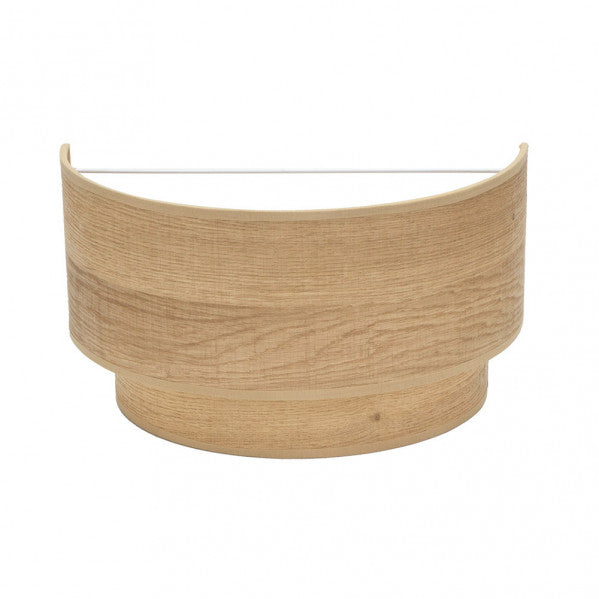 Aplique de pared doble Smile en madera clara, modelo Abrila 17x30x15 cm con bombillas E27, diseño moderno para decoración interior doméstica, lámpara textil y metal estilo SMILE.