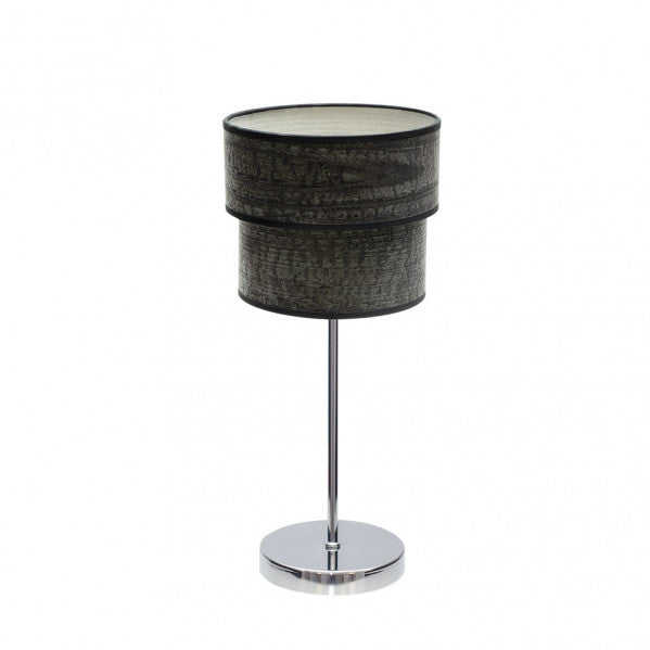 Lámpara de sobremesa doble Smile en cromo y madera negra de Abrila, diseño original moderno con luz difusa para decoración interior doméstica, modelo 175371009 en metal y textil.