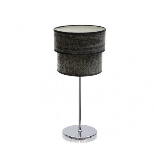 Lámpara de sobremesa doble Smile en cromo y madera negra de Abrila, diseño original moderno con luz difusa para decoración interior doméstica, modelo 175371009 en metal y textil.