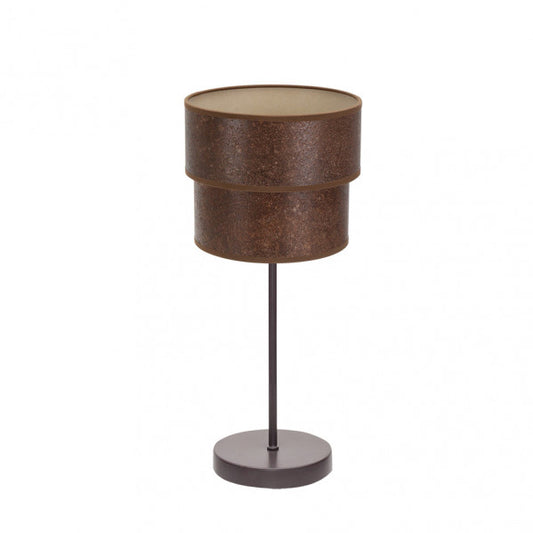 Lámpara sobremesa doble Smile en marrón y óxido de Abrila, diseño moderno de madera y metal texturizado con pantalla textil para luz difusa, iluminación doméstica y decoración interior ai2, referencia 175371017.