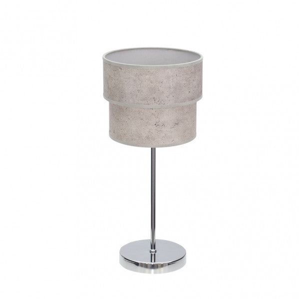 Lámpara sobremesa doble Smile en cromo y gris cemento de Abrila (175371028), diseño moderno para decoración interior y iluminación hogareña con luz difusa, estructura metálica y textil.