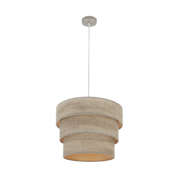 Lámpara colgante triple Smile moderna en níquel y madera gris de 40 cm, diseño Abrila con luz difusa para decoración de interiores domésticos, estilo ai2 con metal textil.