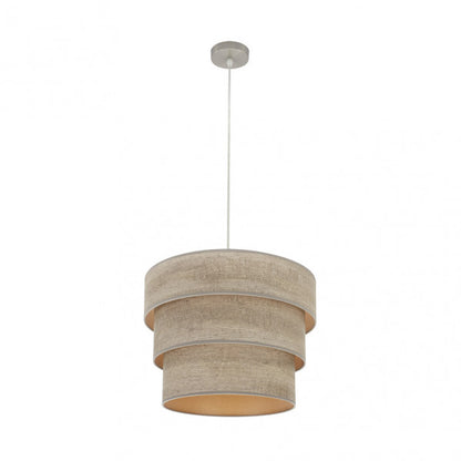 Lámpara colgante triple Smile moderna en níquel y madera gris de 40 cm, diseño Abrila con luz difusa para decoración de interiores domésticos, estilo ai2 con metal textil.