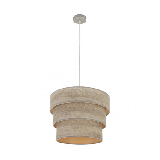 Lámpara colgante triple Smile moderna en níquel y madera gris de 40 cm, diseño Abrila con luz difusa para decoración de interiores domésticos, estilo ai2 con metal textil.