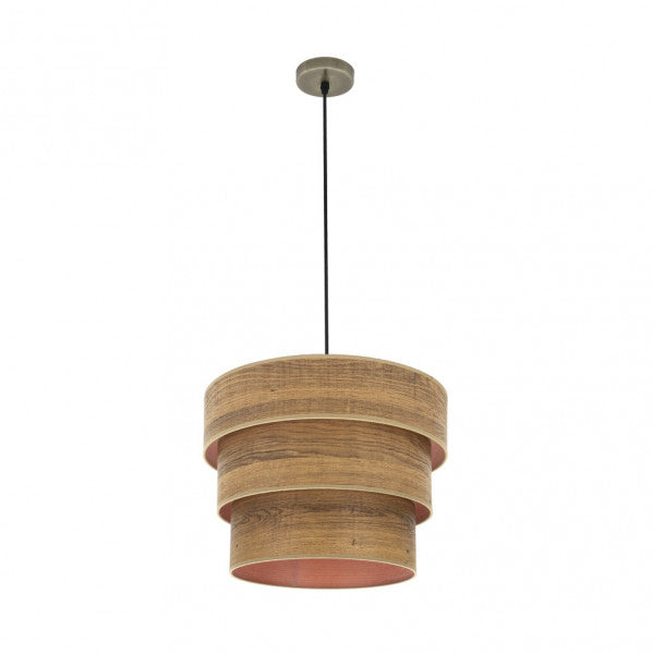 Colgante Triple Smile de cuero y madera oscura de 40 cm, lámpara moderna de diseño original Abrila (175394084) para decoración interior doméstica con motivos smile, textil y metal.