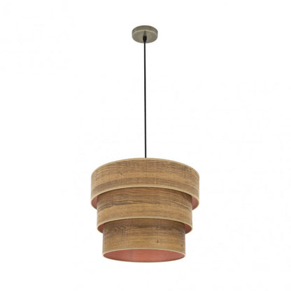 Colgante Triple Smile de cuero y madera oscura de 40 cm, lámpara moderna de diseño original Abrila (175394084) para decoración interior doméstica con motivos smile, textil y metal.