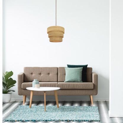 Lámpara colgante triple Smile en marrón y madera clara de Abrila (175394085), diseño moderno con elementos de metal y textil para decoración interior doméstica, estilo ai2 con motivos Smile.