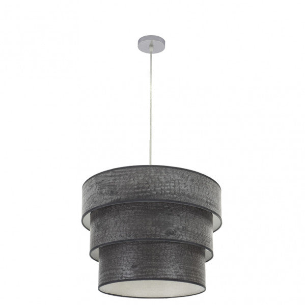 Lámpara colgante triple Smile moderna de Abrila en acabado cromo y madera negra, diseño interior con elementos de metal y textil para decoración doméstica, modelo 175395009.