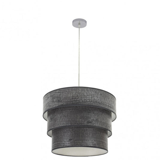Lámpara colgante triple Smile moderna de Abrila en acabado cromo y madera negra, diseño interior con elementos de metal y textil para decoración doméstica, modelo 175395009.
