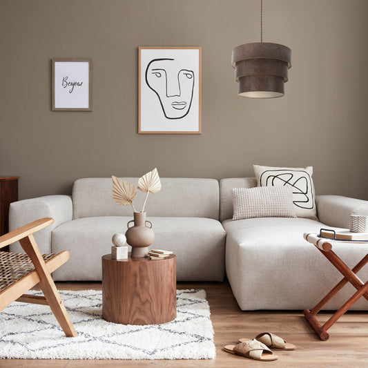 Colgante Triple Smile en marrón óxido de Abrila, lámpara de metal moderna de 50 cm para salón o comedor, diseño decorativo interior con elementos textiles y estilo AI2 (175395017)