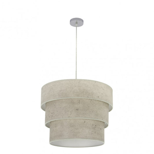 Colgante Triple Smile 3xE27 de Abrila en cromo y cemento gris, diseño moderno de 50x50cm para comedor y salón, iluminación interior doméstica con estilo decorativo en metal y textil.