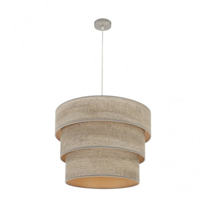 Lámpara colgante triple Smile en níquel y madera gris de 50 cm, diseño moderno Abrila para interiores y decoración doméstica con estilo textil SMILE.