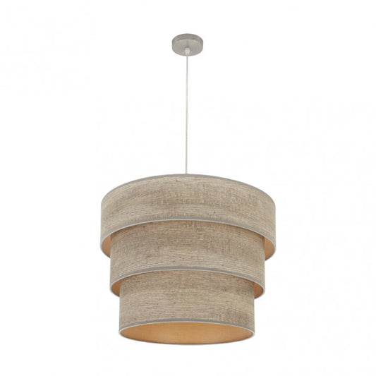 Lámpara colgante triple Smile en níquel y madera gris de 50 cm, diseño moderno Abrila para interiores y decoración doméstica con estilo textil SMILE.