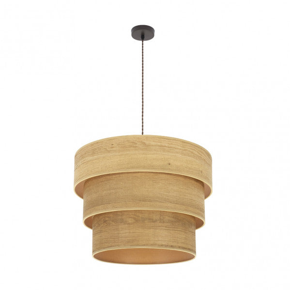 Colgante Triple Smile 3xE27 en marrón y madera clara de Abrila, lámpara colgante moderna para decoración interior doméstica con diseño smile, metal y textil, referencia 175395085.