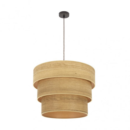 Colgante Triple Smile 3xE27 en marrón y madera clara de Abrila, lámpara colgante moderna para decoración interior doméstica con diseño smile, metal y textil, referencia 175395085.