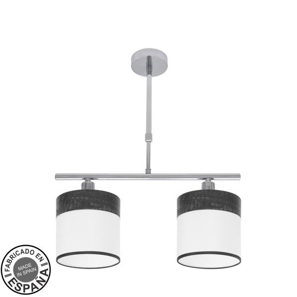 Lámpara de mesa Cloe de Abrila en cromo y blanco con base de madera negra, modelo 2xE14 (175452009), diseño moderno para iluminación doméstica y decoración interior.