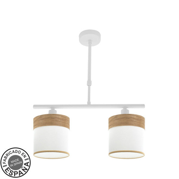 Lámpara sobremesa Cloe de Abrila en blanco y madera clara, diseño escandinavo moderno con 2 casquillos E14, ideal para iluminación doméstica y decoración interior, estilo CLOE ai2 con base metálica y pantalla textil.
