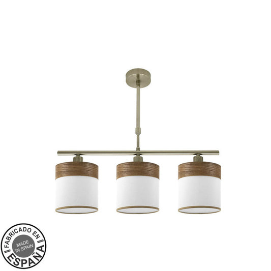 Lámpara de sobremesa Cloe de Abrila con base de madera oscura y pantalla en cuero blanco, diseño moderno 3xE14 para iluminación interior doméstica, estilo decorativo en metal y textil, modelo 175453084