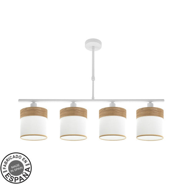 Lámpara de pared Cloe 4xe14 en blanco y madera clara de Abrila, diseño moderno de iluminación interior con metal y textil para decoración elegante.