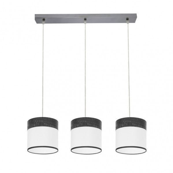 Regleta de pared Cloe de Abrila con 3 casquillos E27 en acabado cromo y blanco con madera negra, diseño moderno de iluminación interior doméstica para luz difusa, modelo 175493009, ideal para decoración minimalista con metal y textil.