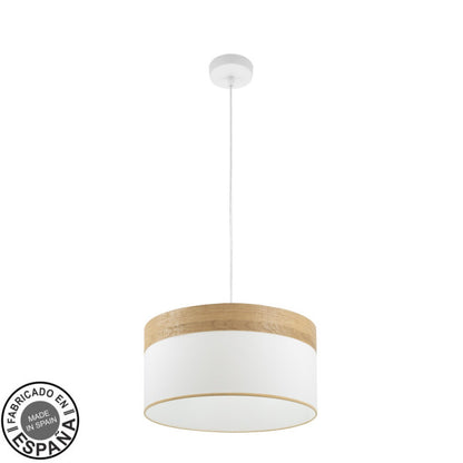 Colgante Cloe moderno en blanco y madera clara de 40cm, 1xE27, luz difusa para decoración interior doméstica, diseño Abrila AI2 con textil y metal (175494085)