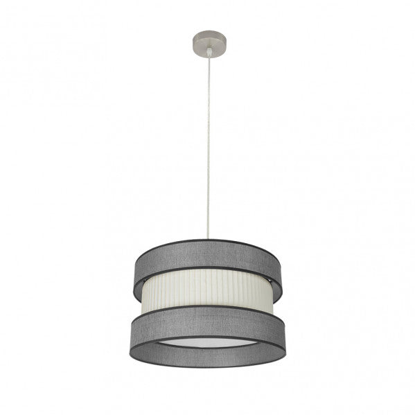 Lámpara colgante Home de Abrila en níquel y gris-beis, diseño moderno de metal y textil para iluminación interior doméstica, 40cm de diámetro con 1xE27, ideal para decoración contemporánea (ref. 175594028)
