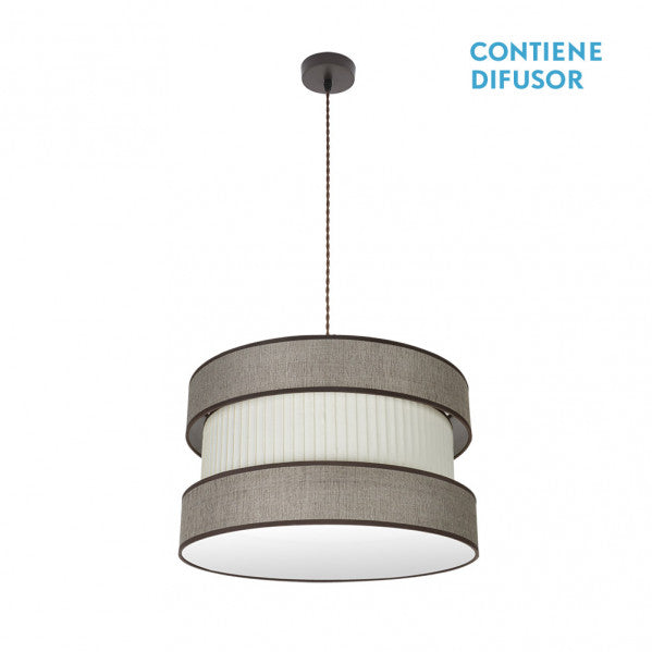 Colgante Home 2xE27 en marrón y beis de Abrila, lámpara colgante moderna de 50 cm para iluminación interior doméstica con luz difusa, fabricada en metal y textil, ideal para decoración home (código 175595002).