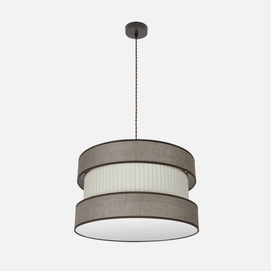 Colgante Home 2xE27 en marrón y beis de 50 cm, lámpara colgante moderna de Abrila (175595002) para iluminación interior doméstica con luz difusa, material metal y textil, estilo decorativo contemporáneo.