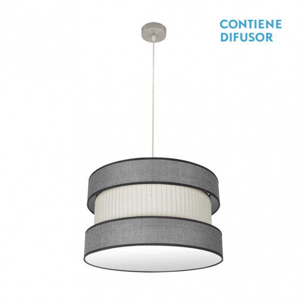 Colgante Home 2xE27 en níquel gris-beis de 50 cm para decoración interior moderna, lámpara colgante Abrila con luz difusa textil y metal, ideal para hogar AI2.