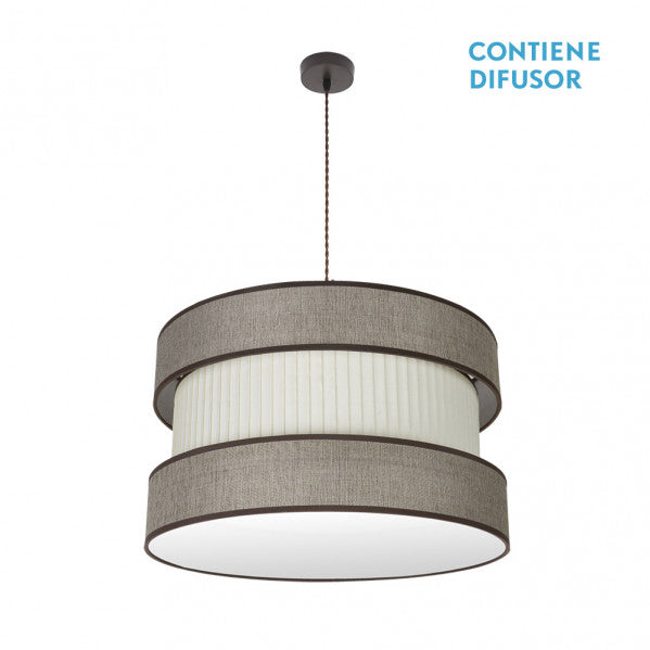 Colgante Home 3xE27 en marrón y beis de 60 cm de Abrila, lámpara colgante moderna de metal y textil para iluminación interior y decoración doméstica, modelo 175596002.