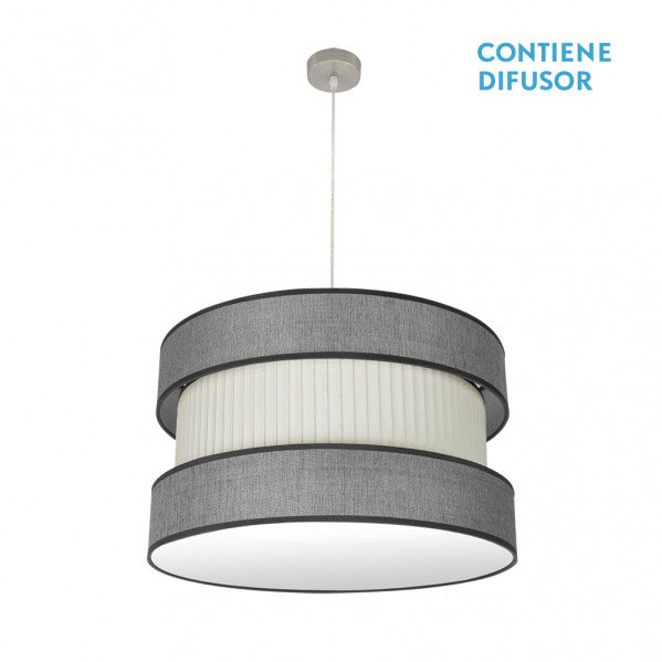 Colgante Home 3xE27 en níquel/gris-beis de 60 cm de Abrila, lámpara de salón moderna para iluminación interior en metal y textil, ideal para decoración del hogar contemporáneo