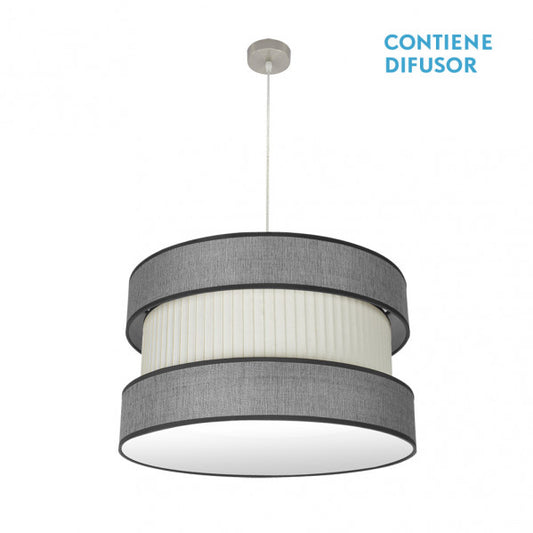 Colgante Home 3xE27 en níquel/gris-beis de 60 cm de Abrila, lámpara de salón moderna para iluminación interior en metal y textil, ideal para decoración del hogar contemporáneo