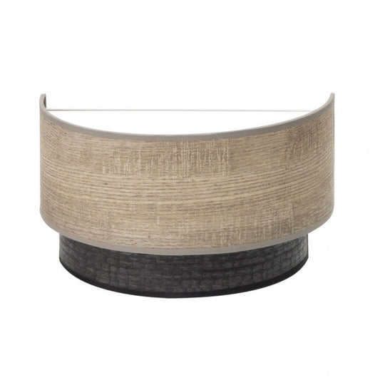 Aplique de pared Colet moderno en negro y madera gris de Abrila, modelo 175661083 con casquillo E27, ideal para iluminación interior y decoración doméstica en metal y textil.