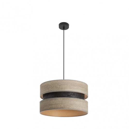Colgante de lámpara Colet de Abrila en negro y madera gris, diseño moderno de 40 cm con bombilla E27 para iluminación interior del hogar, estilo textil y metal para decoración doméstica contemporánea.