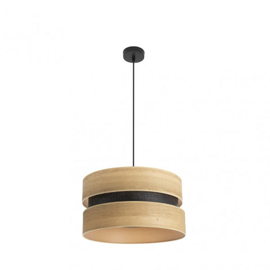 Colgante Colet negro con madera clara de Abrila, lámpara colgante moderna 40x40 cm en metal y textil para iluminación interior y decoración doméstica, diseño ai2 estilo contemporáneo.