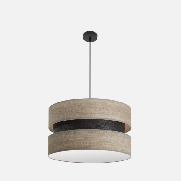 Colgante moderno Colet negro y madera gris de 50 cm, lámpara de techo Abrila con bombilla E27 para iluminación hogareña y luz difusa, ideal para decoración interior doméstica en estilo ai2.