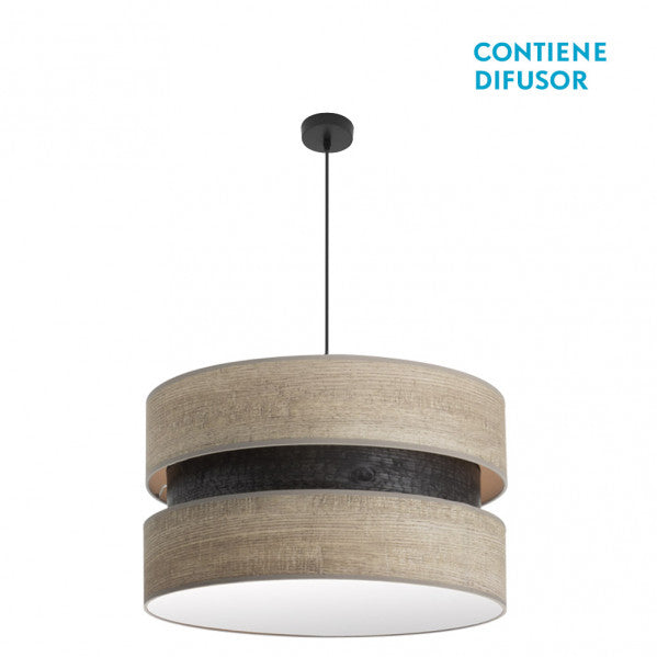 Colgante Colet 3xE27 de Abrila en negro y madera gris, lámpara colgante moderna de 60cm con luz difusa para iluminación interior y decoración doméstica.