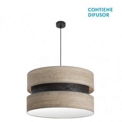 Colgante Colet 3xE27 de Abrila en negro y madera gris, lámpara colgante moderna de 60cm con luz difusa para iluminación interior y decoración doméstica.