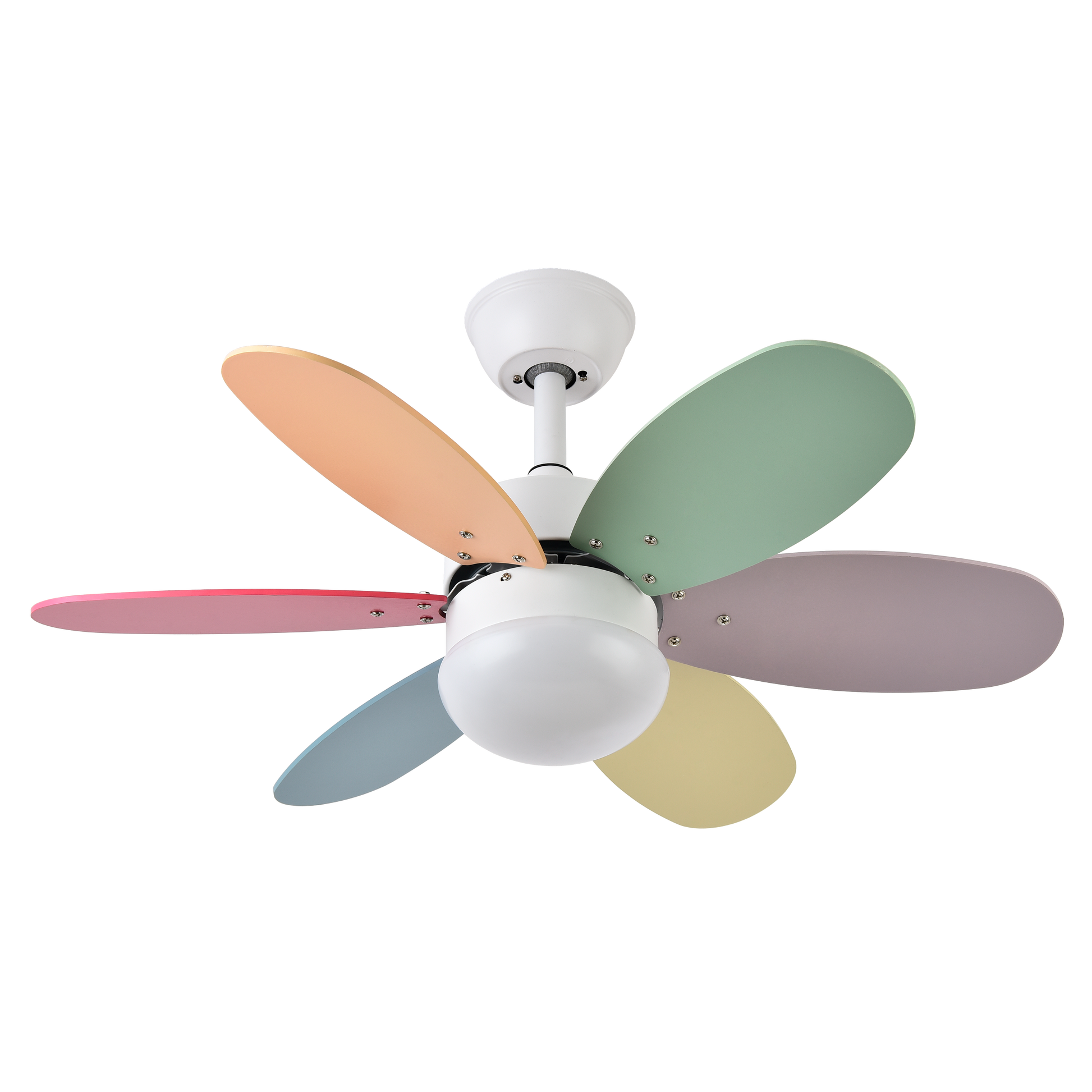 Ventilador de techo Alves DC blanco con 6 aspas reversibles, motor DC eficiente y control remoto incluido, modelo Abrila AI2 para interior doméstico, fabricado en metal, MDF y policarbonato, referencia 175791637