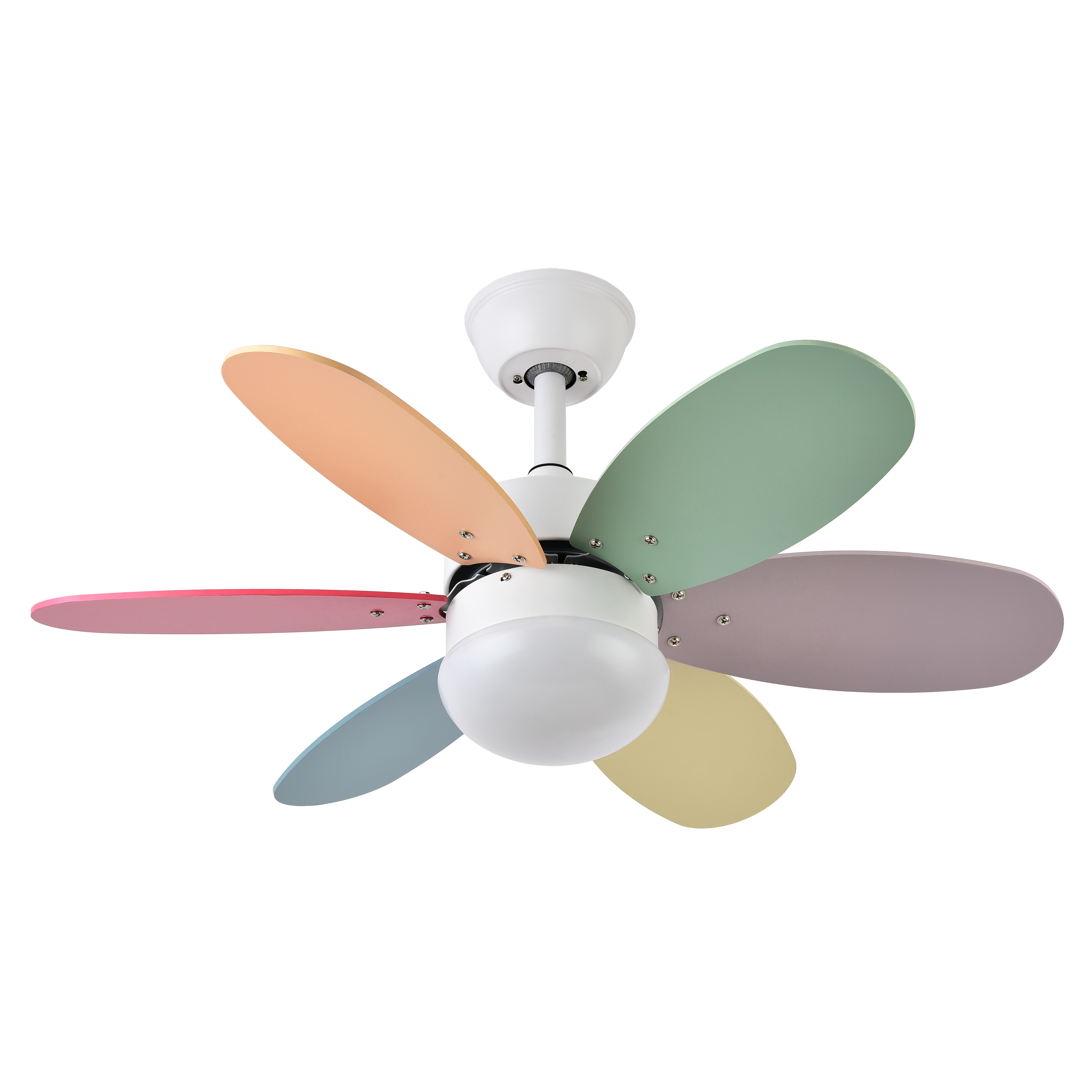 Ventilador de techo Alves DC blanco con 6 aspas reversibles, motor DC eficiente y control remoto incluido, modelo Abrila AI2 para interior doméstico, fabricado en metal, MDF y policarbonato, referencia 175791637