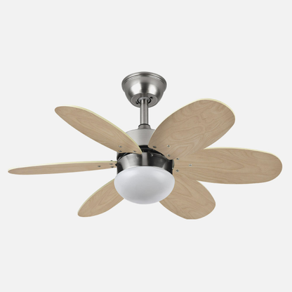 Ventilador de techo Alves DC en níquel con 6 aspas reversibles de haya, acabado plata, motor DC eficiente, control remoto y temporizador - modelo Abrila AI2 para interior 175791642