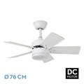 Ventilador de techo DC Marta 36W en blanco de Abrila, modelo 175891501 con luz LED integrada, aspas reversibles, control remoto y materiales de metal, MDF y policarbonato para interiores domésticos.